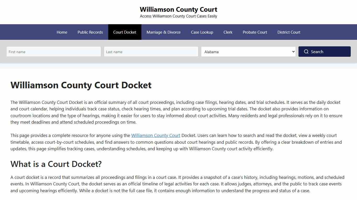 Williamson County Court Docket - Williamson County Court