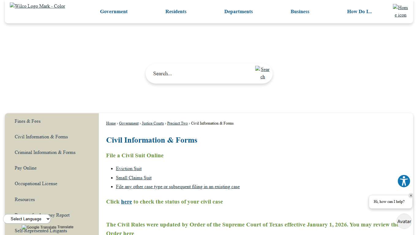 Civil Information & Forms Williamson County, TX